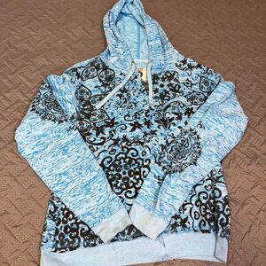 Vintage Y2K AOP surf tribal acid wash Full Zip lightweight hoodie Women's Sz XL